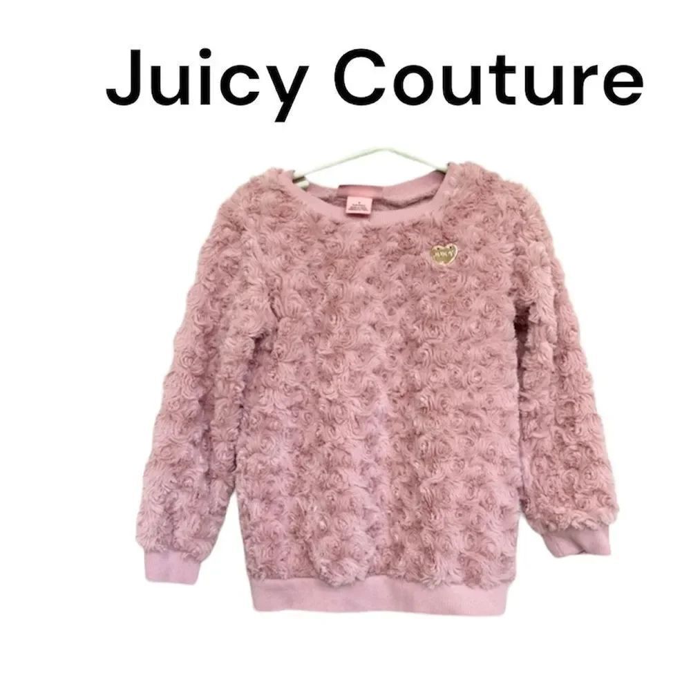 Juicy Couture Girls Faux Fur Blush Pink Crew Neck Pullover Sweater Kids Small
